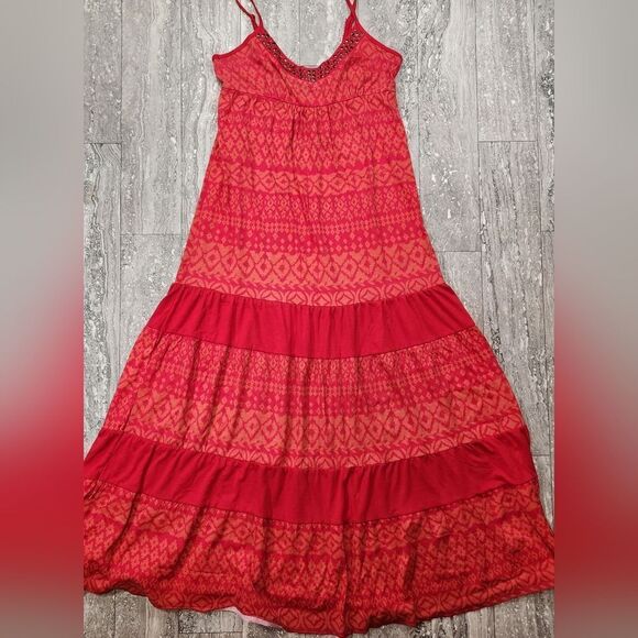 🇬🇪🍑Eye Candy Orange & Red Tribal Aztec Print Sleeveless Dress XLarge - Picture 1 of 9